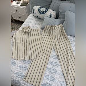 Striped Two-Piece Set - Cream and Navy